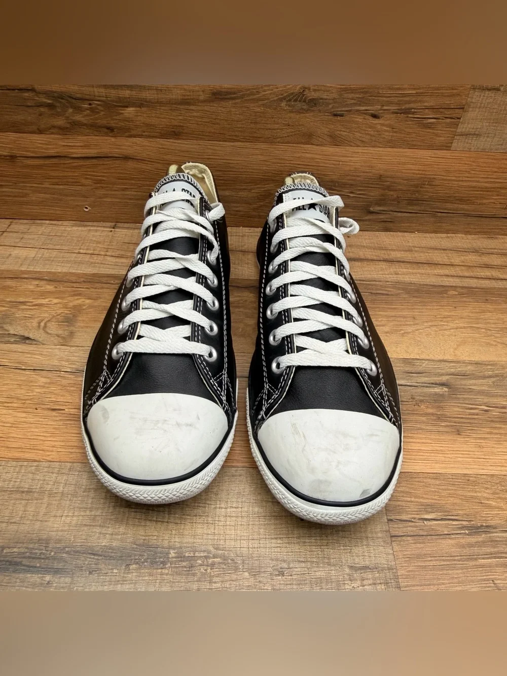 Converse size M10.5  Wo’s12.5 Classic Black Men’s Sneakers with White Toe - Picture 3 of 7